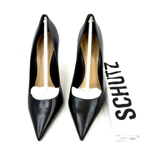 Schutz Women's Lou Pointed Toe Pumps Heels Black Leather Size 9.5B NWT And Box - Picture 1 of 7